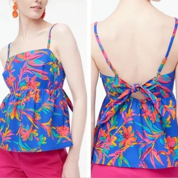 J. Crew Women’s SIZE 12 Tie Back Strappy Top Brilliant Blue Fushia Cotton - Picture 1 of 16